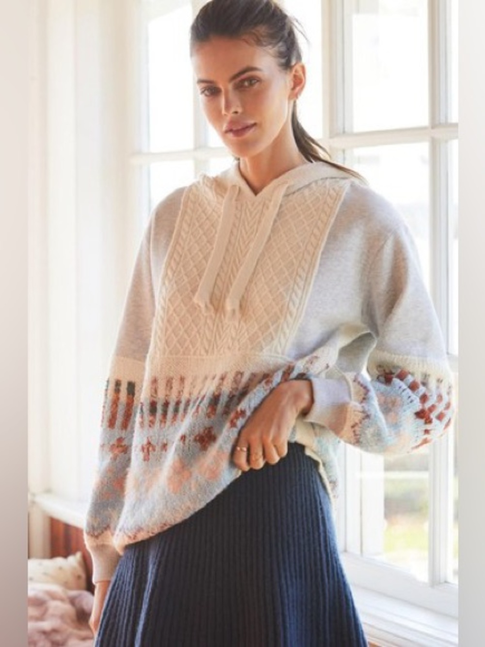 Anthropologie x Daily Practice Sylvia Contrast Sweater Hoodie Size XXS